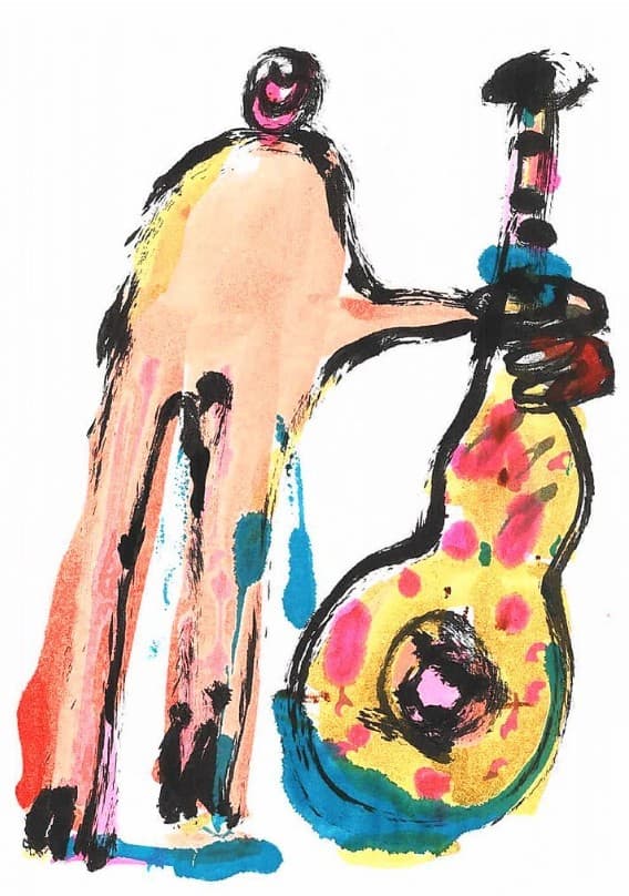 Bass player — brush pen watercolour figure
