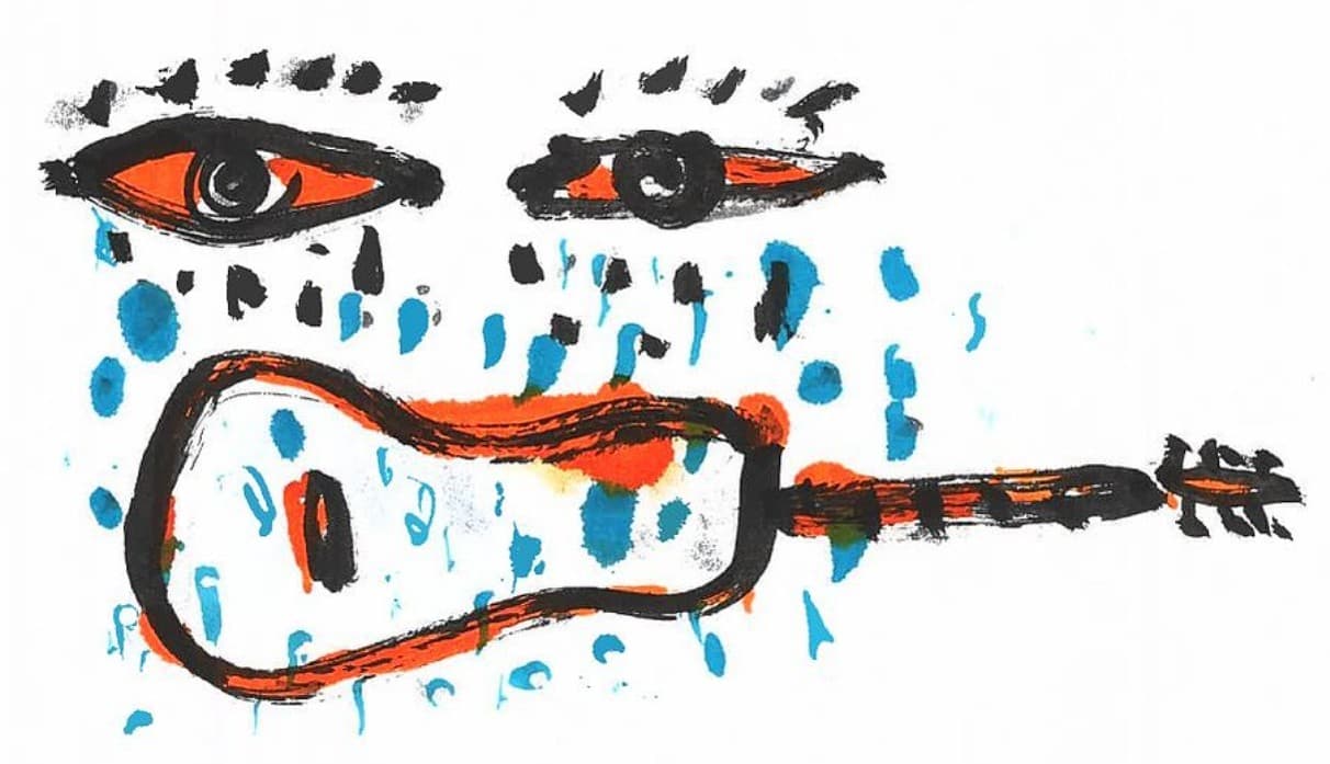 Guitar — brush pen watercolour
