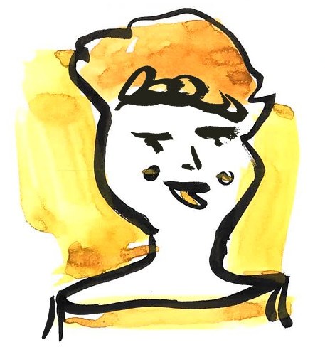 Yellow Mom — brush pen watercolour portrait